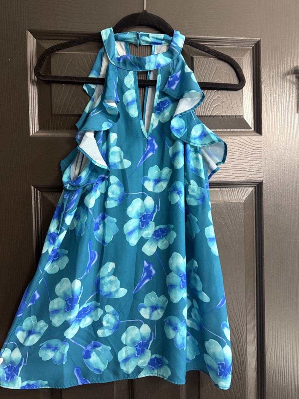 Worthington Teal Floral Ruffle Halter Top